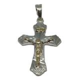 Dije Cruz Cristo En Plata 925 Con Oro Joya Unisex 00039