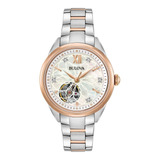 Reloj Bulova Automático Mujer 98p170 Diamantes Oro Rosa