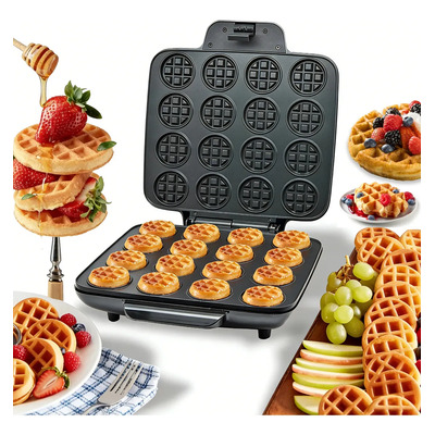 Máquina de Waffles Novaka 16 Rejillas Antiadherente Eléctrica 1400W Mini Negra， Doble Cara Calentamiento， Ideal para Bocadillos y Regalos，Novaka | Envío gratis
