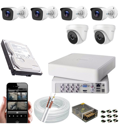 Kit 6 Câmeras Hikvision Hilook  Full Hd 1080p Dvr 8ch Hd 1tr