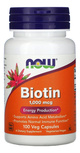 Biotina Now Foods 1000mcg 100 Veg Caps Importado