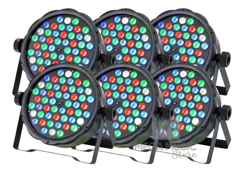 Kit 6 Canhao Refletor Led Par64 Rgbw 54 Leds 3w Dmx Dj Festa