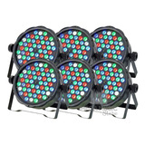 Kit 6 Canhao Refletor Led Par64 Rgbw 54 Leds 3w Dmx Dj Festa