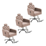 Kit 3 Cadeiras Para Salão De Beleza Reclinável Base Penta Gl