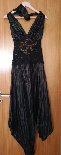 Vestido De Fiesta Largo Negro Talle S Con Encaje Y Canutillo