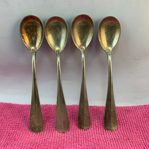 4 Cucharitas De Plata Sellada - Cucharas  Vintage  10.5 Cm