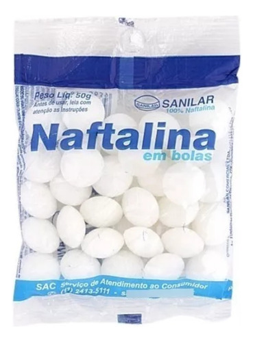Naftalina Em Bolas Pacote 50 Gramas Hidrocarboneto Sanilar
