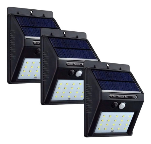 Luminaria Solar Led Luz Automática Sensor De Presença 3 Un