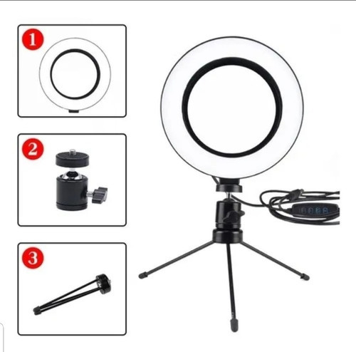 Iluminador Ring Light 6 Polegadas 16cm Usb Led Apoio Mesa Cor Da Estrutura Preto Cor Da Luz 3 Cores 110v/220v