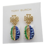 Aretes Tory Burch Logo Dorado Con Figura Colgante 