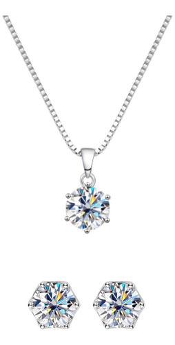 Colar E Brincos Prata 925 Solitário Moissanite 1ct Casamento