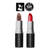 Catarain Kit Labiales Mate Nude+red+bolsa Regalo Set Vegano 