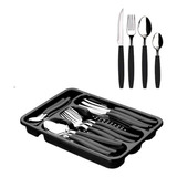 Jogo De Talheres Inox Palmas Preto Suporte Cozinha Utensilio