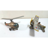 Antigo Brinquedo Avião De Lata Falcão + Helicóptero Estrela