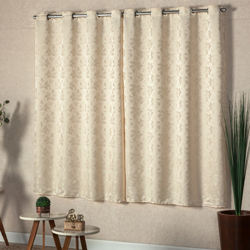 Cortina Tecido Jacquard Janela Pequena Sala/quarto 2,00x1,30 Cor Cortina Bege