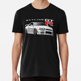 Remera Skyline Blanco R34 Gtr En Fondo Negro Algodon Premium