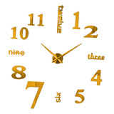 Reloj De Pared 3d Calcomanía Decorativa De Oro Grande