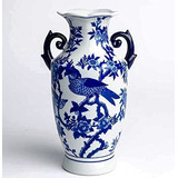 Tristan Home Jarrón De Porcelana Floral Y Pájaro Azul Y Blan