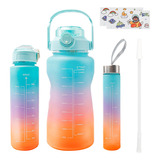 Botella De Agua Deportiva Con Mango Degradado Tricolor 3 Pcs