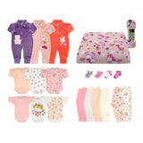 Kit 20 Pçs Roupa De Bebê Com Manta Enxoval Inverno - Meninas