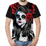 Camiseta/camisa Sublimação Caveira Mexicana Flores Mulher