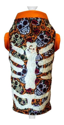 Roupa Fantasia Laranja Pet Esqueleto Gato Cachorro Halloween