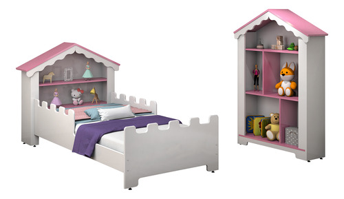 Cama Casinha Infantil Magia Com Estante