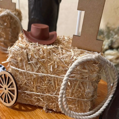 35 Mini Pacas De Heno Para Centro De Mesa Vaquero Marrón Claro