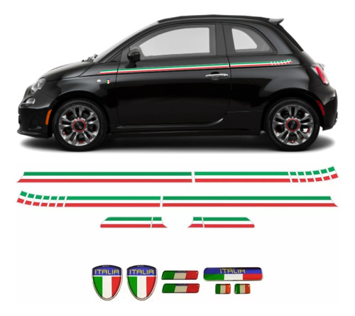 Kit Adesivo Faixa Lateral Paralama Fiat 500 Italia Sport  08