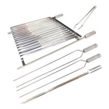 Grelha Argentina 70x50 Churrasco Inox + 3 Espetos + Pegador