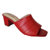 Sapato Feminino Mule Salto Bloco Bico Quadrado Couro Moda