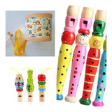 Kit De Instrumentos Infantis Tambor + Flauta + Apito 