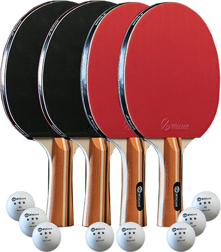 Jp Winlook Ping Pong Paddles Sets Red/black 4 Paddle Set