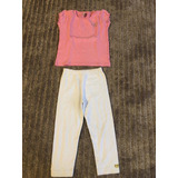 Conjunto Legging Branca E Camiseta Rosa Tamanho 3