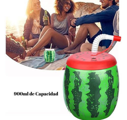 Vaso Sandia Con Tapa + Bombilla 900ml  Bebidas Agua Titiz
