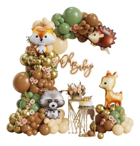 Arco De Globos Safari Animalitos Verde Cacao Baby Showers