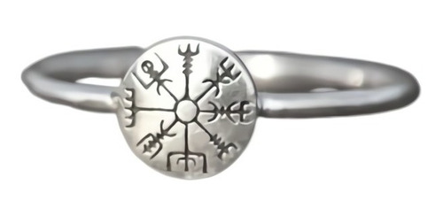 Anillo De Acero Vikingo Brujula Vegvísir Color Plata Mujer