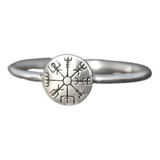 Anillo De Acero Vikingo Brujula Vegvísir Color Plata Mujer