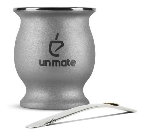 Mate Termico Acero Inoxidable + Bombilla Un Mate Gris Plata