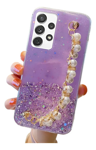 Funda Samsung Perlas Preciosas Brillo Sujetador + Mica Curva