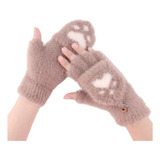 Guantes Sin Dedos  Invierno Frío Convertible Peluche Kawai