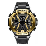 Relógio Smael 8087 Masculino Tático Militar Preto/dourado