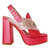 Sandalia Con Plataforma Viru Shoes 718 Cuero Rojo Metalizado