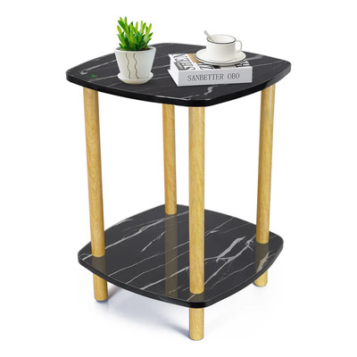 Trixter Mesa De Centro Minimalista De Madera Mesa Lateral 2 Estantes Color Negro Con Blanco Cuadrada. Mesa Auxiliar Para Sala Decoración Con 2 Niveles Bordes Redondeados Fácil Montaje.