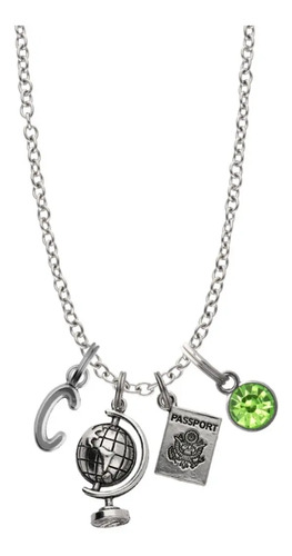 Collar Viajero Dije Letra Inicial Globo Terráqueo Pasaporte