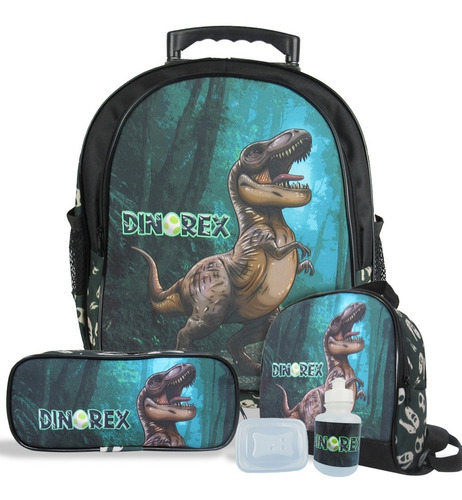 Kit Mochila De Rodinhas Dinossauro + Lancheira Tamanho M