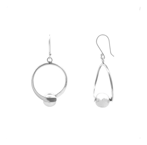 Aretes De Plata 925 Colgante Largo Bolita Mujer Agálea 