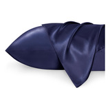 Fundas Para Almohada Queen De Saten Azul Marino 50 X 76 Cm