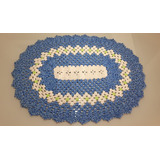 Tapete Croche Artesanal Grande 98x76 Azul/branco/verde- 2pçs