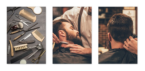 Kit 3 Quadros Decorativos Barbearia Barber Shop Placas 0027